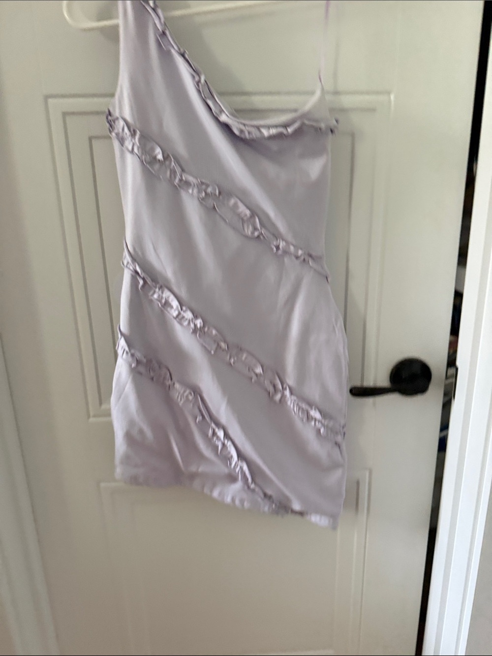 One-Shoulder Ruffle Mini Dress in Soft Lavender - Picture 6 of 6
